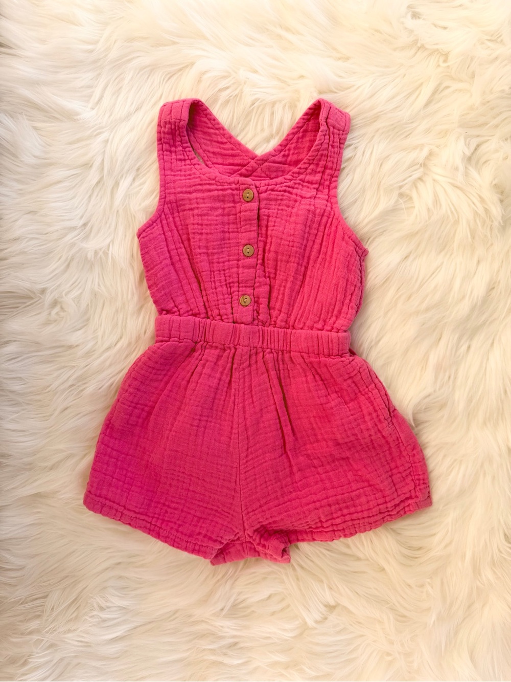 Old Navy Hot Pink Gauze Girls Romper with Button Front and Open Back